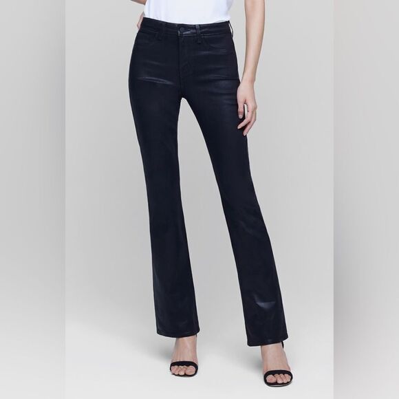 L’AGENCE Oriana high waist straight leg Jeans in color noir coated brand… - Picture 1 of 4